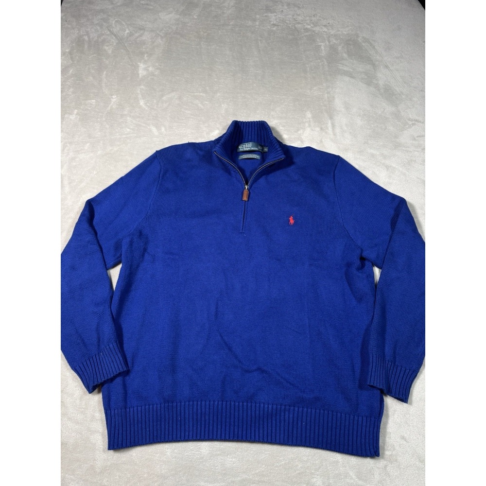 Vintage Polo Ralph Lauren Quarter Zip Sweater Knit Mens XL Tall Blue Good Cotton